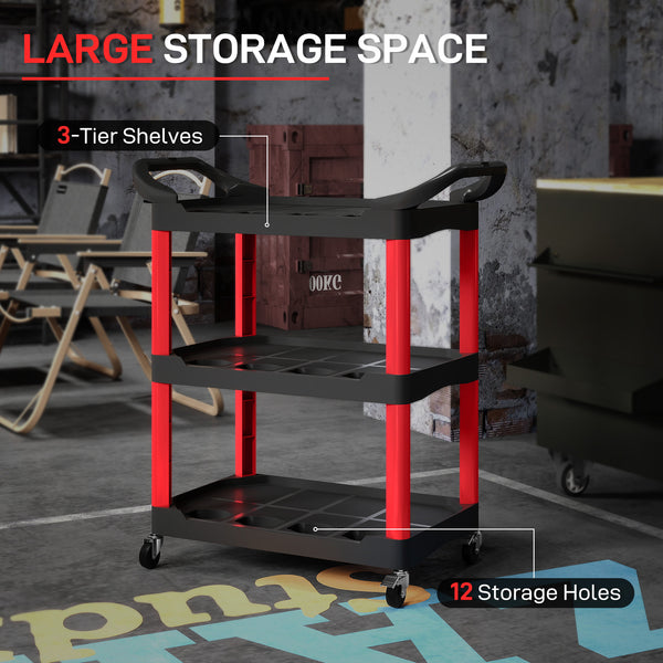 3-tier rolling tool trolley with wheels, 90 kg capacity