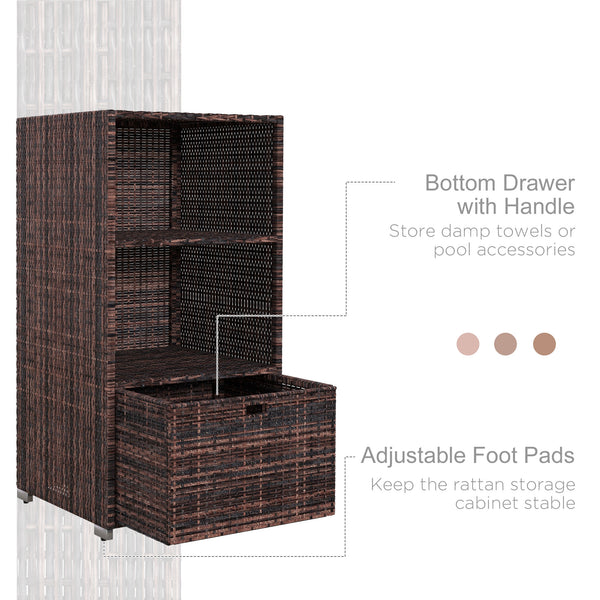 Outdoor storage cabinet in woven rattan with drawer, brown