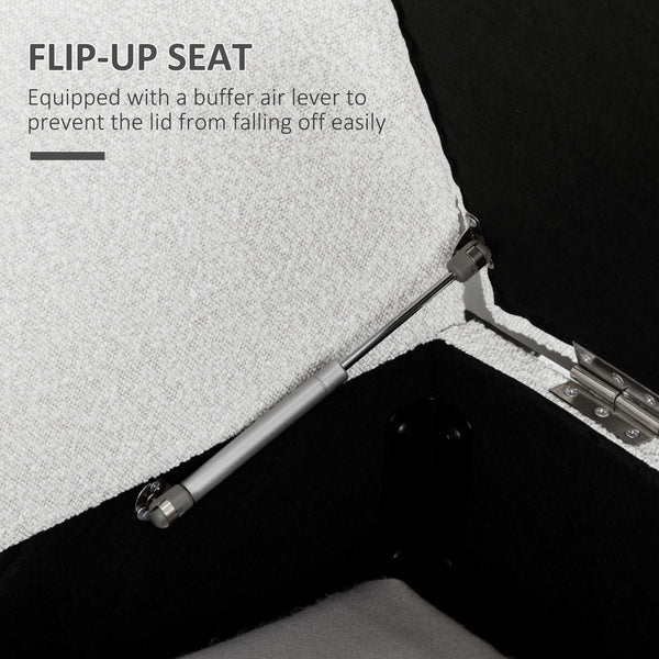 Upholstered storage bench with armrests, cream white