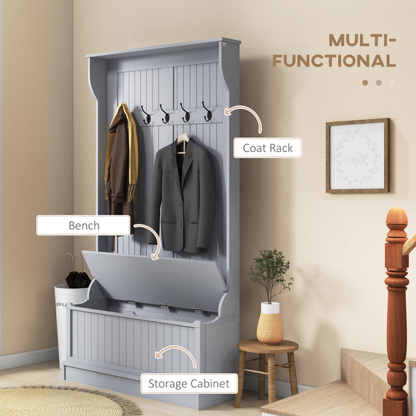 Modern 3-in-1 Hallway Unit with Coat Rack and Bench, Grey