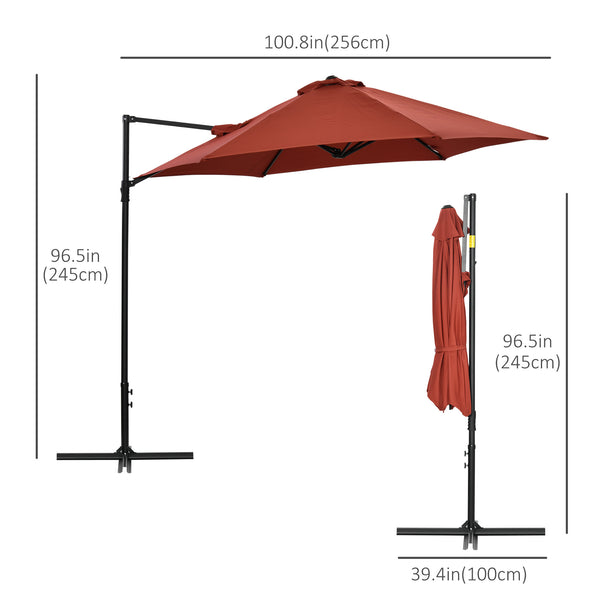 8.5ft Cantilever Patio Umbrella with 360° Rotation and Cross Base, Wine Red