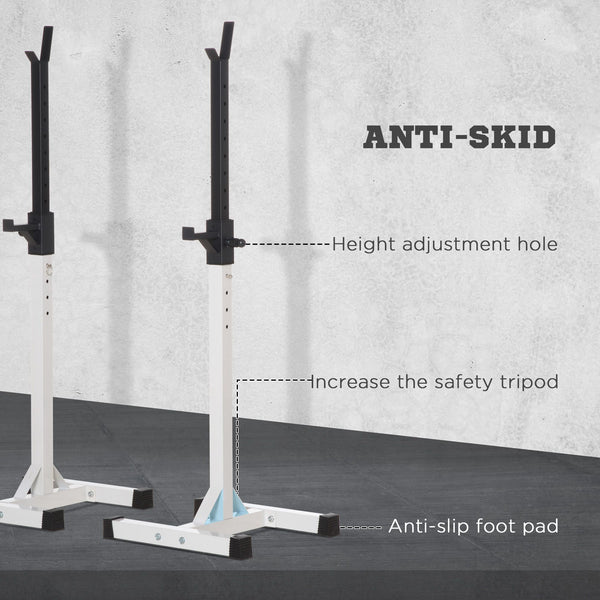 Adjustable Barbell Rack for Squats and Weightlifting with 2 Bars, Black and White