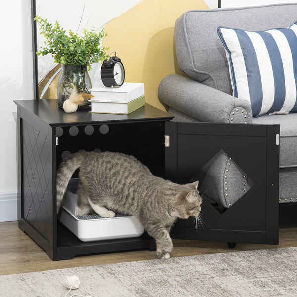 Concealed Cat Litter Box Cabinet, Easy Assembly, Black