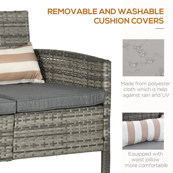 Three-seater sofa in woven resin with removable cushions, grey