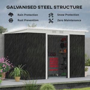 Galvanized steel garden shed with foundation kit, ventilation and doors, dark grey