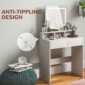 Dressing table with mirror and LED lighting, white