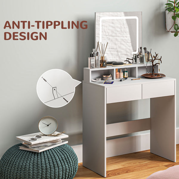 Dressing table with mirror and LED lighting, white