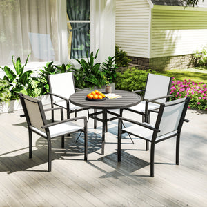 5-Piece Outdoor Dining Set with Round Table and 4 Stackable Chairs, for Garden, Lawn, Patio, Balcony and Poolside