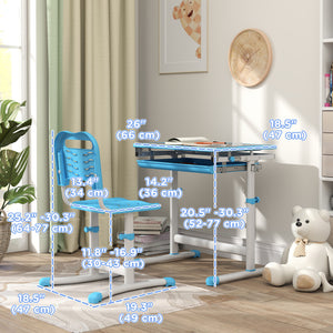 Height Adjustable Study Table and Chair Set with Drawer, Blue