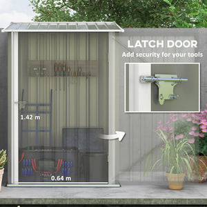 Lean-to garden shed in galvanized steel with lockable door, grey