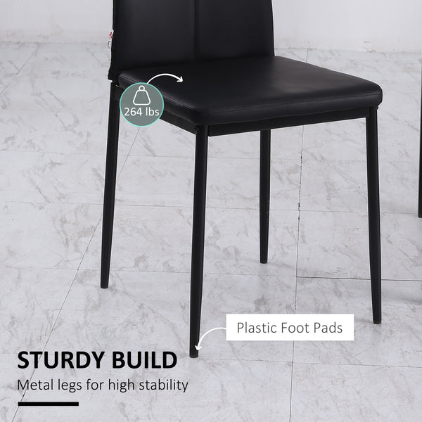 Set of 4 high-back upholstered chairs with padded seats, steel legs, black