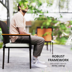 Set of 2 stackable wicker garden chairs with removable cushion, cream white