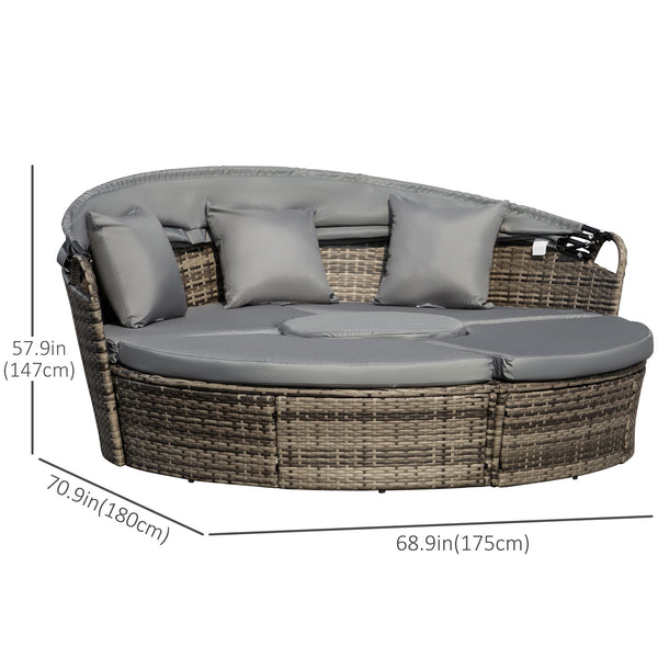 4-piece garden sofa bed with retractable canopy, grey