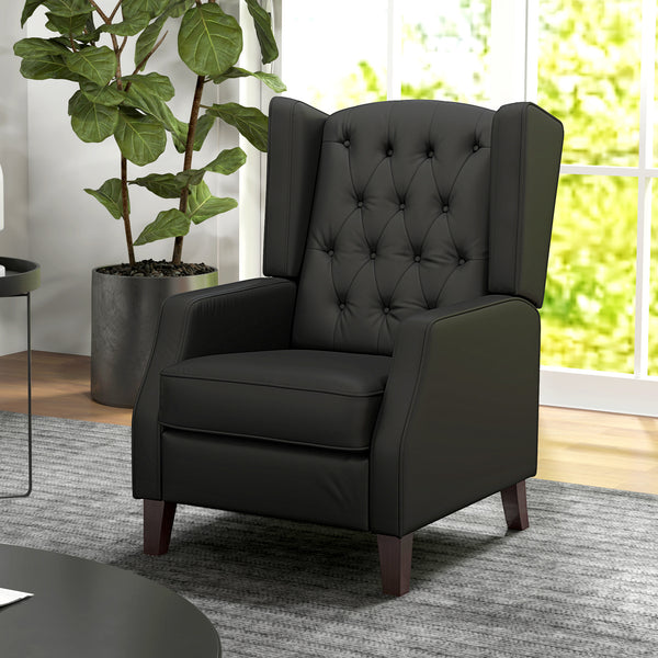 Modern faux leather accent chair with thick padding, black