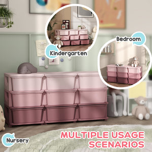 3-Tier 9-Drawer Plastic Toy Organizer, Pink