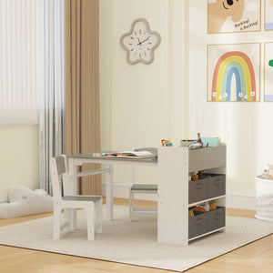Children's Table and Chair Set with Storage Shelves and Drawers, Grey
