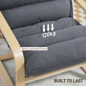 Fabric and birch wood accent chair with curved legs and armrests, gray