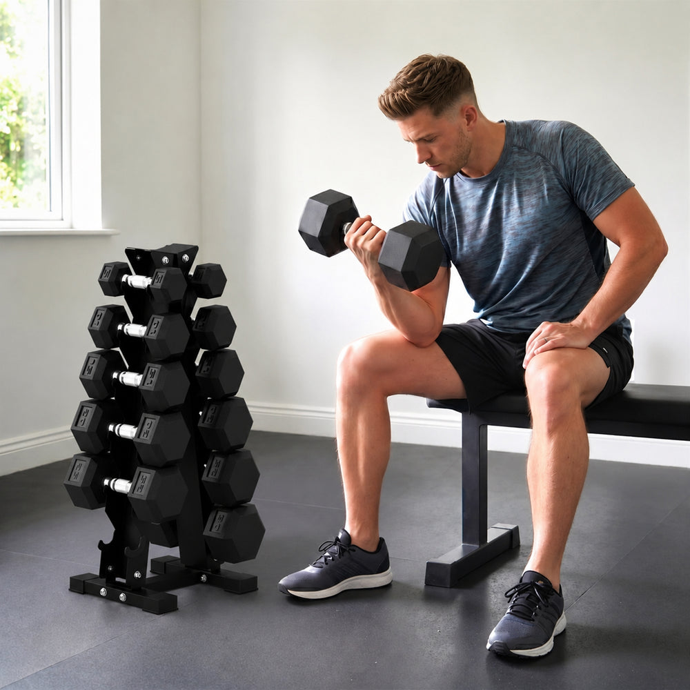 5–30 lb Hex Dumbbell Set with Vertical Storage Rack
