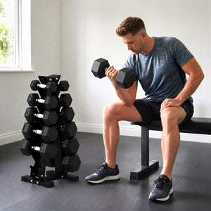 5–30 lb Hex Dumbbell Set with Vertical Storage Rack