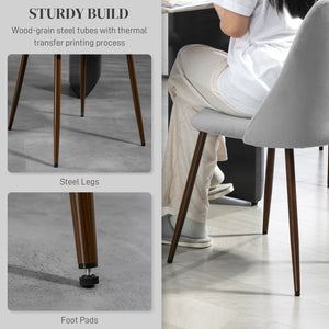 Set of 6 velvet upholstered chairs with steel backrest and legs, grey