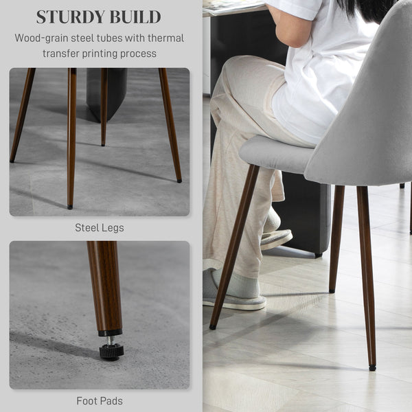 Set of 6 velvet upholstered chairs with steel backrest and legs, grey