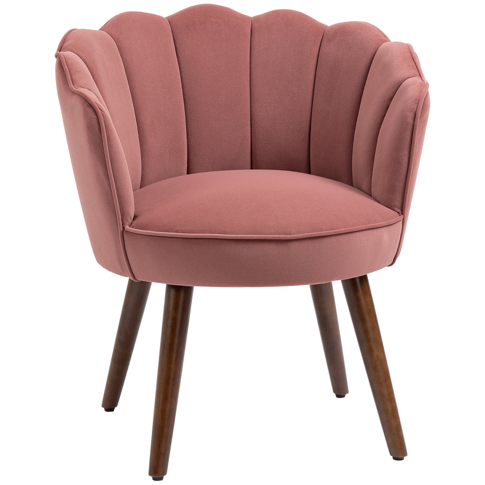 Armchair with velvet fabric and wooden legs, pink