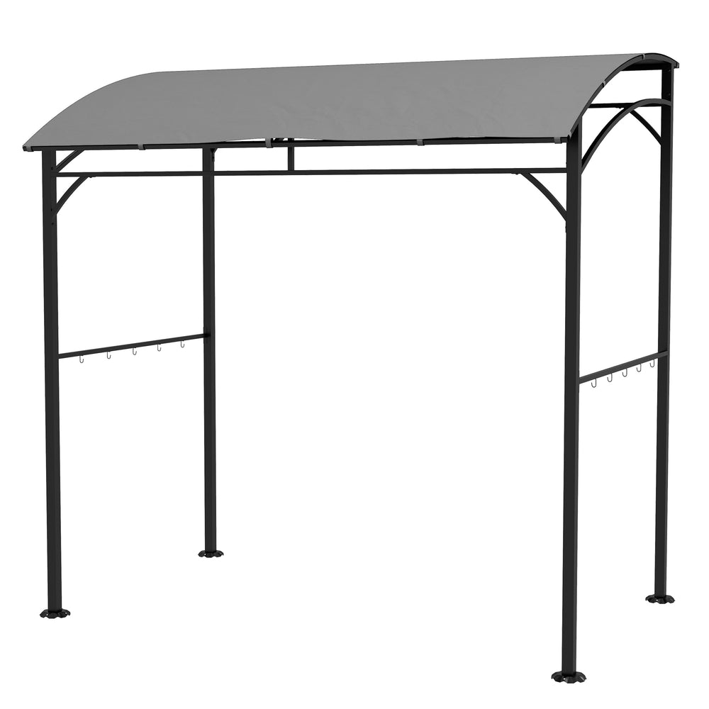 7' x 5' Garden Grill Canopy, BBQ Grill Gazebo Tent with Steel Frame and Hooks, Outdoor Sun Shade, Grey