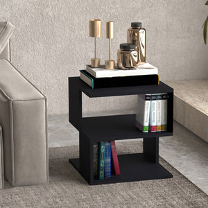Modern 3-Tier Square Wooden Side Table, Black