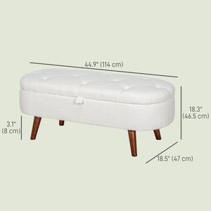Fleece-upholstered bedroom bench with storage, white