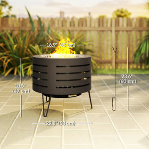Portable Round Wood Burning Outdoor Fire Pit with Ash Tray and Hairpin Legs, Black