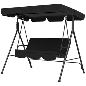 3-Seater Outdoor Porch Swing with Adjustable Canopy, Patio Swing Chair for Garden, Poolside, Backyard, Black