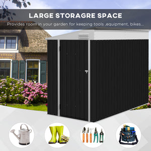 Lean-to metal garden shed with lockable door and ventilation, dark grey