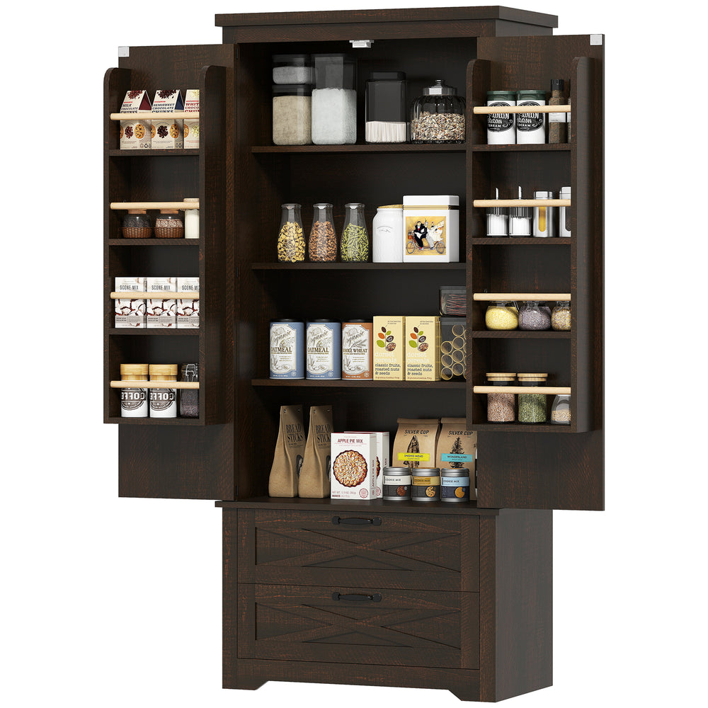 Country style pantry with drawers, distressed dark brown