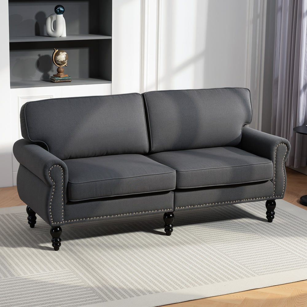 Elegant 2-seater sofa with a mid-high back and rubberwood legs, dark grey