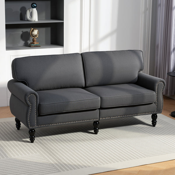 Elegant 2-seater sofa with a mid-high back and rubberwood legs, dark grey