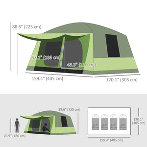Tunnel Tent with Porch, Two Rooms, Lamp Hook, Portable Carry Bag, Green