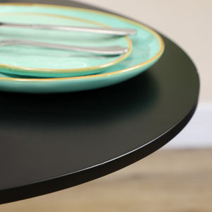 Modern kitchen table for 2 people, round table with steel base for living room or dining room, black