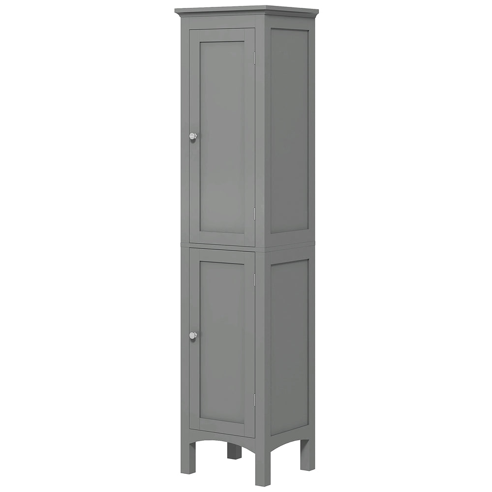 Freestanding tall bathroom cabinet with adjustable shelves and cupboards, grey