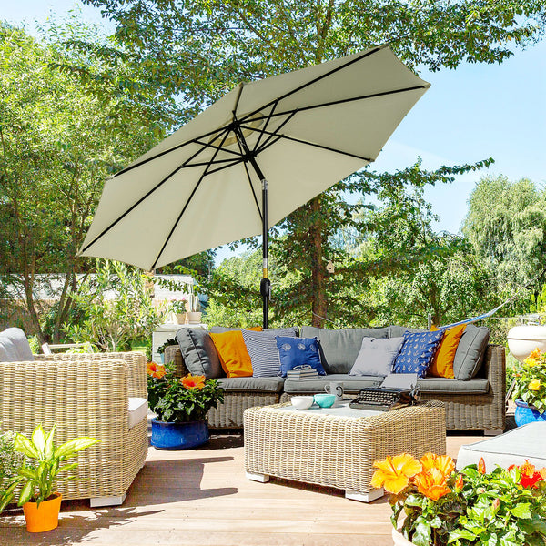 10-foot round parasol with crank, tiltable, beige 
