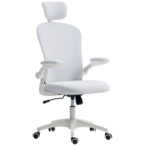 Mesh Office Chair with Adjustable Headrest, 4D Lumbar Support, Flip-up Armrests, White