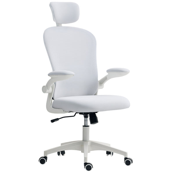 Mesh Office Chair with Adjustable Headrest, 4D Lumbar Support, Flip-up Armrests, White