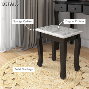 Dressing table with stool and 360° rotating oval mirror, black