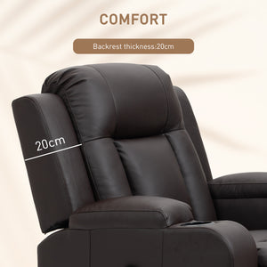 360° Swivel Leather Recliner Chair with Vibration and Cup Holders, Brown