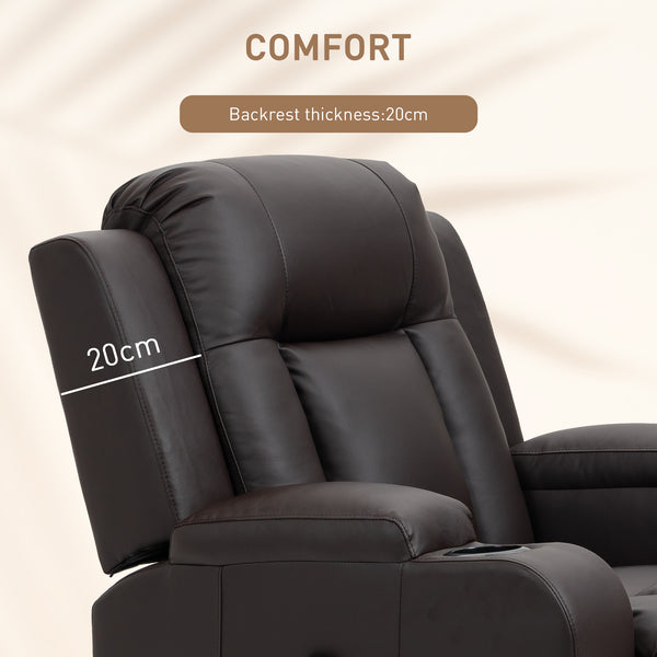 360° Swivel Leather Recliner Chair with Vibration and Cup Holders, Brown