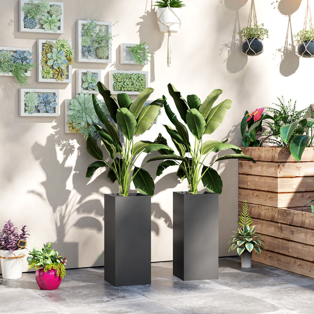 Set of 2 plastic planters with water level indicator, dark grey