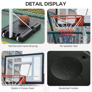 Portable basketball hoop, adjustable height from 2.1 to 2.6 m with wheels