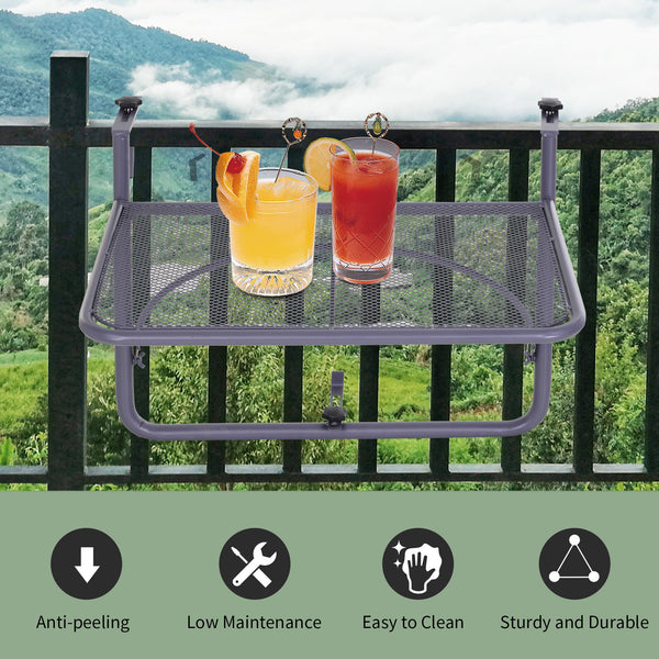 Adjustable metal balcony table, for outdoor balconies, gray
