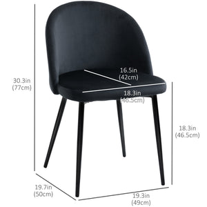 Set of 4 modern dining chairs with velvet upholstery, black