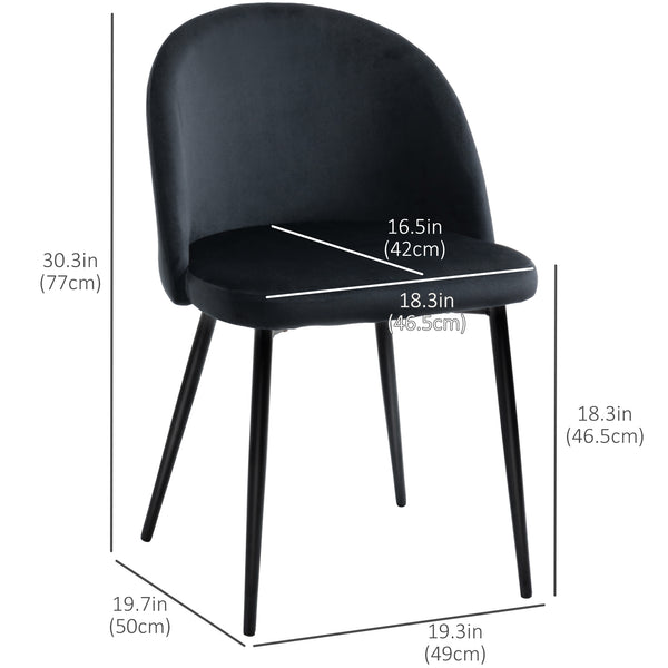 Set of 4 modern dining chairs with velvet upholstery, black