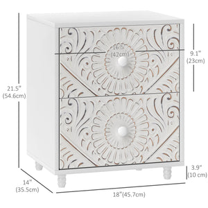 Mid-century style bedside table with 2 drawers, white